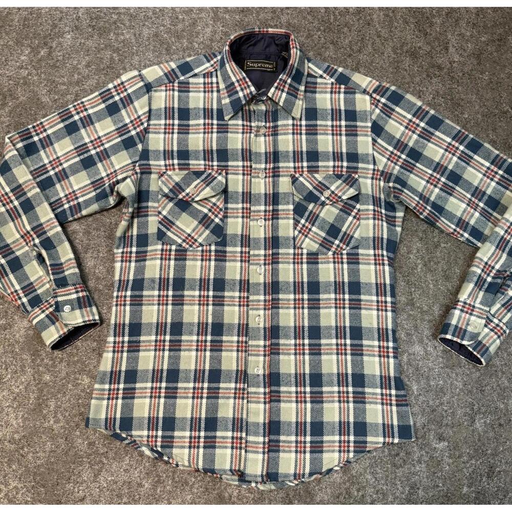 Supreme Mens Medium Blue Plaid Button Down Long Sleeve 100% Acrylic